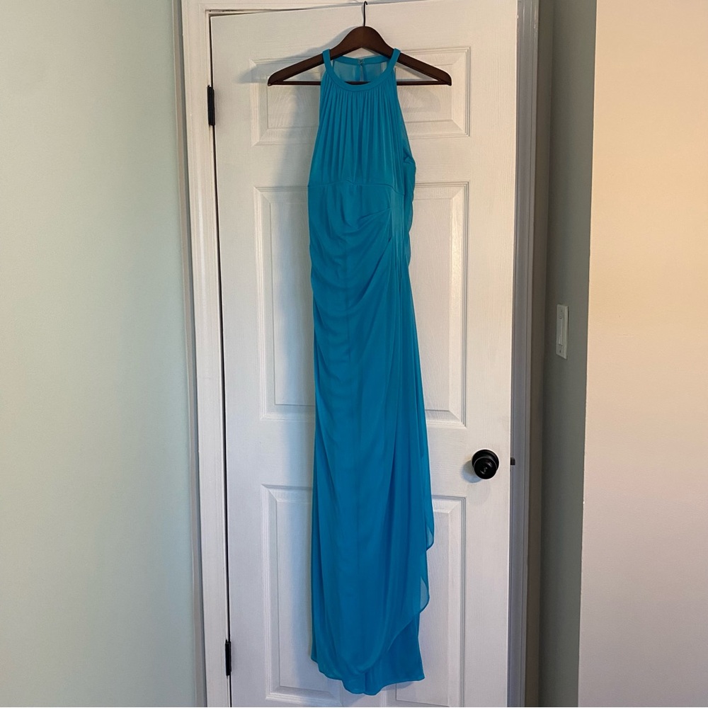 David's Bridal Malibu Blue Maxi Long Sleeveless Dress